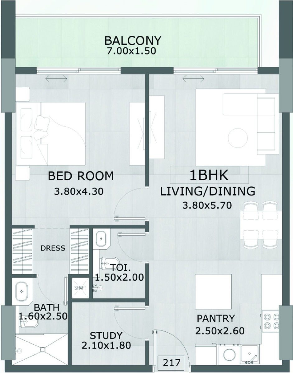 1 Bedroom with Study Type A floor plan