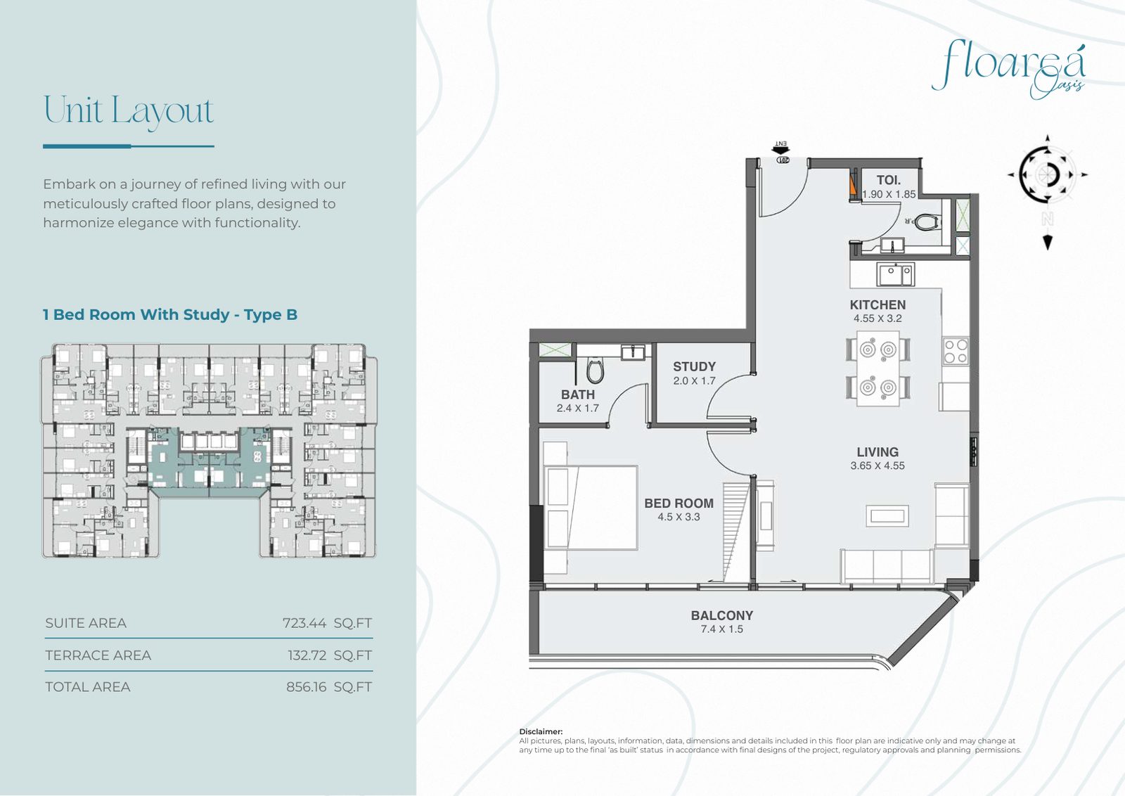 1 Bed Room With Study - Type B floor plan