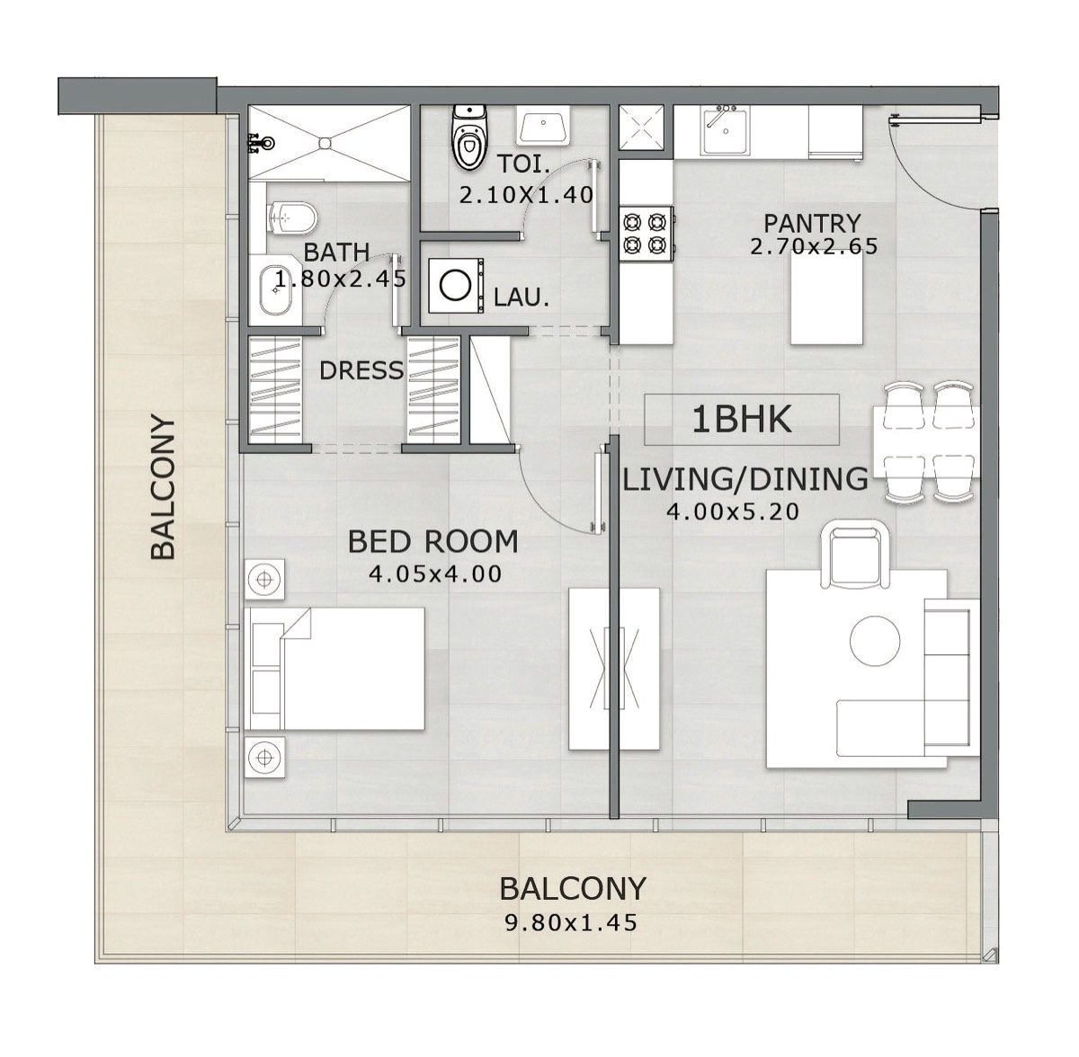 1 Bedroom Type D floor plan