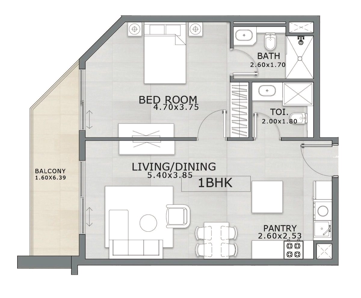 1 Bedroom Type E floor plan