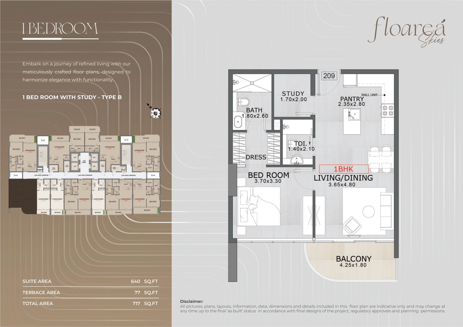1 Bedroom with Study - Type B floor plan