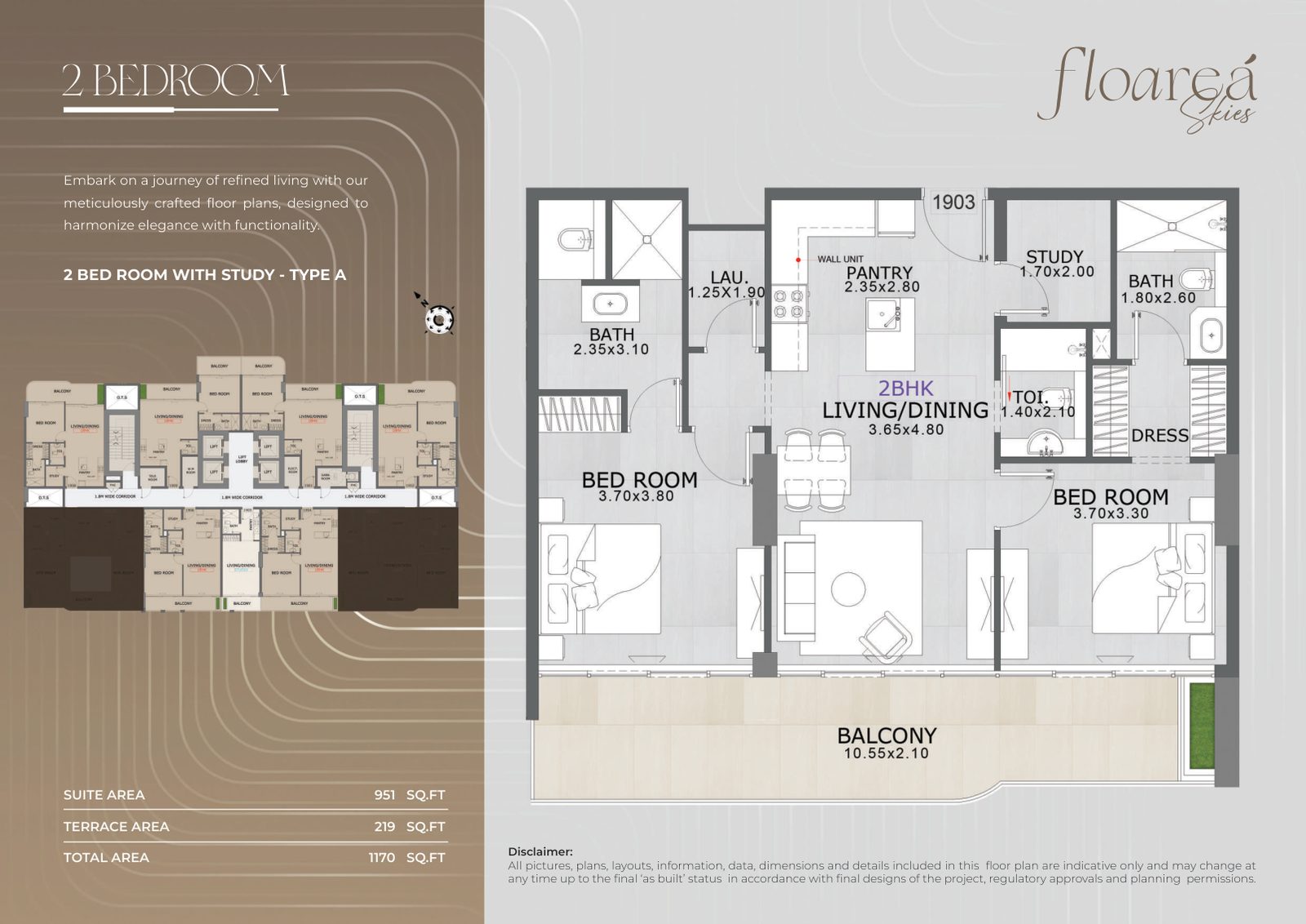 2 Bedroom with Study - Type A floor plan