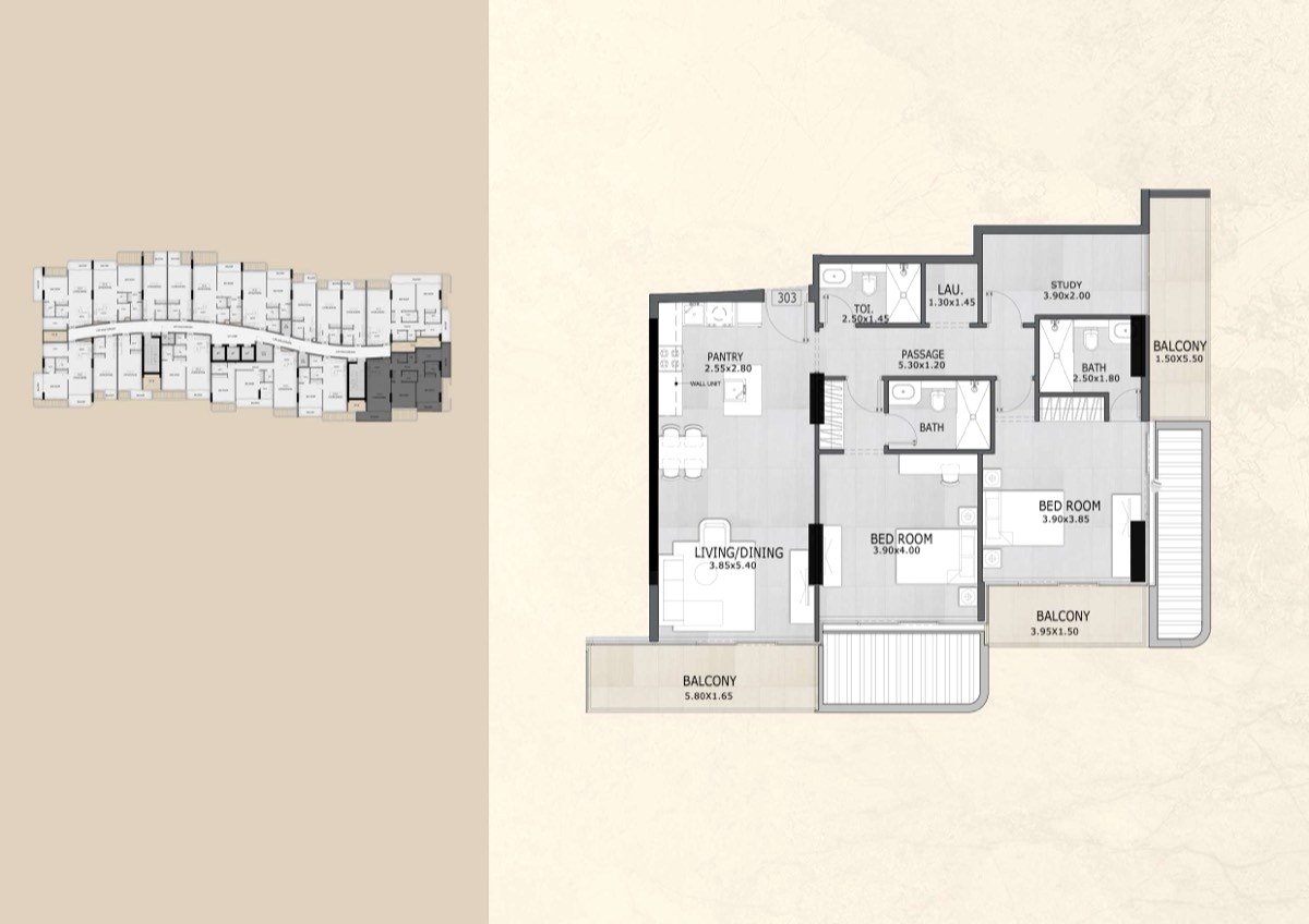 2 Bedroom with Study Type D floor plan